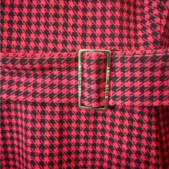 Anne Klein Red Houndstooth A line Dress Belted Career Work Women's Petite Size 8 - Picture 5 of 11